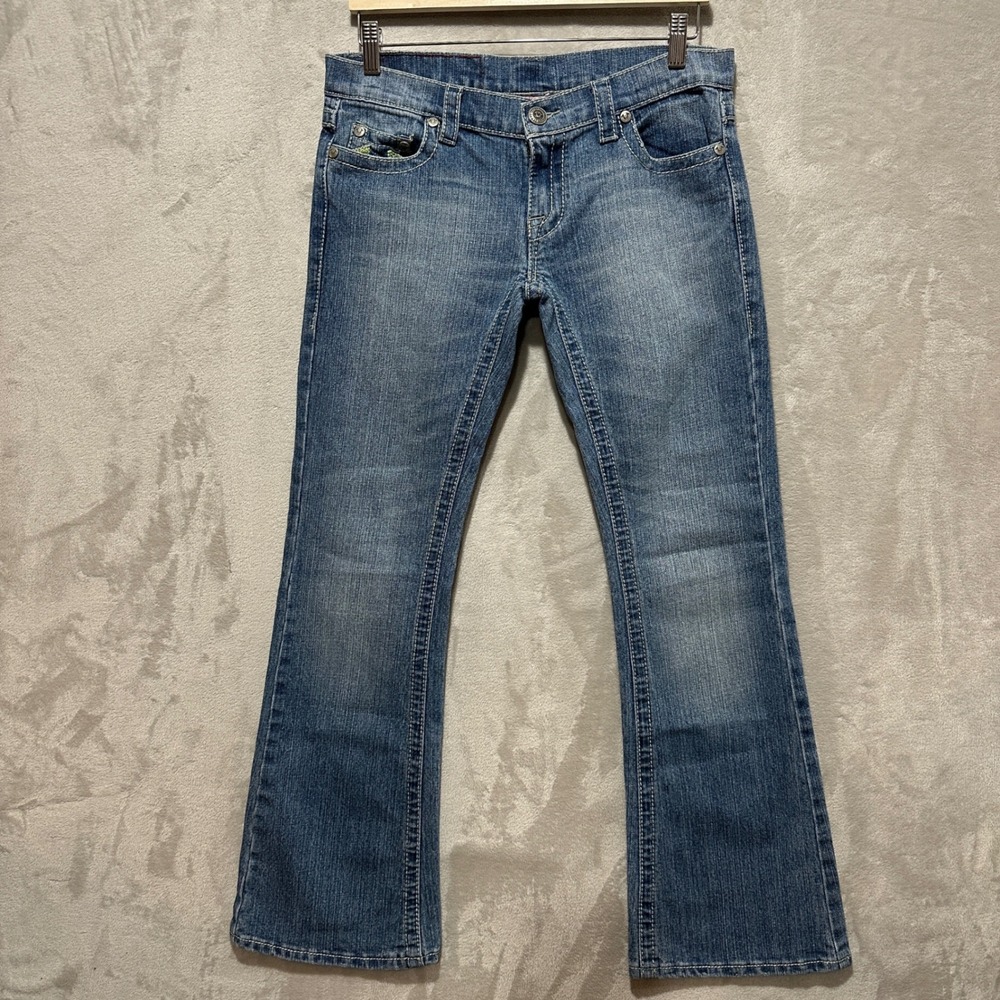 True Religion Rainbow Bobby Low Rise Flare Jeans Blue Denim Size 28 Made in USA